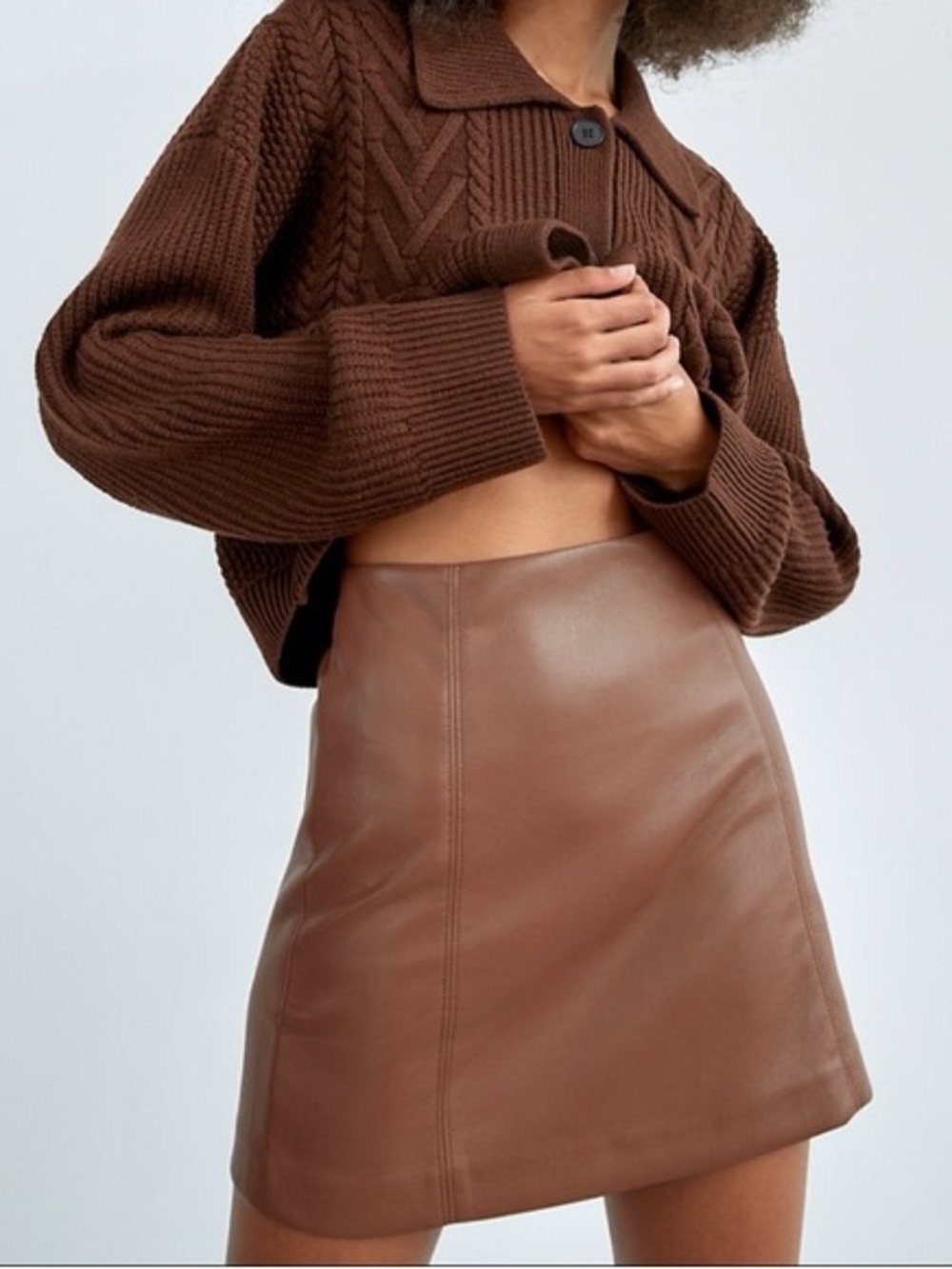 Aritzia Babaton Rust Brown Faux Leather Mini Skirt 0
